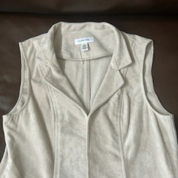 Calvin Klein Faux Suede Open Front Long Vest Duster Cardigan - Picture 7 of 12